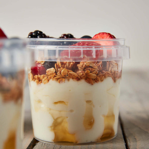 Healthy Honey Glazed Granola Dessert Topped With Fruit, healthy meal prep for weight loss and muscle gain by Macro Based Diet.