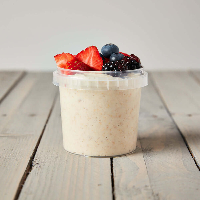 Fresh Delicious overnight oats with mixed berries, a popular healthy meal prep for weight loss and muscle gain by Macro Based Diet.